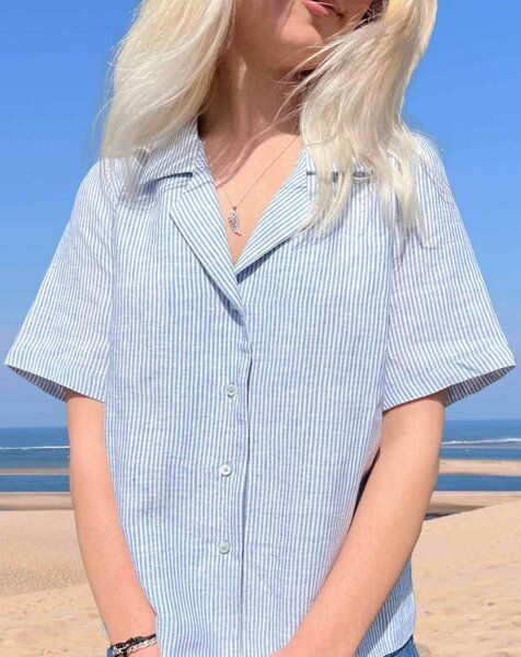 Aatise Bluse kurzarm mit kubanischem Kragen Zavi, aus 100% Leinen von Aatise