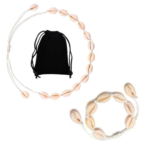 Aatpuss Muschelkette, Muschelkette Damen, Muschelgeflochtenes Armband, Natürliche Kauri Muschel Fußkettchen, Armbänder Set Halskette Für Mädchen Dame von Aatpuss