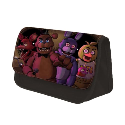 Aayahakawa FNAF Federmäppchen mit Reißverschluss, Fünf Nächte Spiel Anime Federmäppchen Große Kapazität Schreibwaren Organizer Pencil Box für Schulstudenten Jungen Mädchen, Typ 2, 22x13x7.5CM, Anime von Aayahakawa