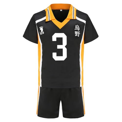 Aayahakawa Haikyuu Cosplay-Kostüm Hinata Shoyo Cosplay-Outfit Shirt Shorts Karasuno High School Team Volleyball Uniform Anzug Trainingsanzug für Teenager Erwachsene, 3, XXL von Aayahakawa