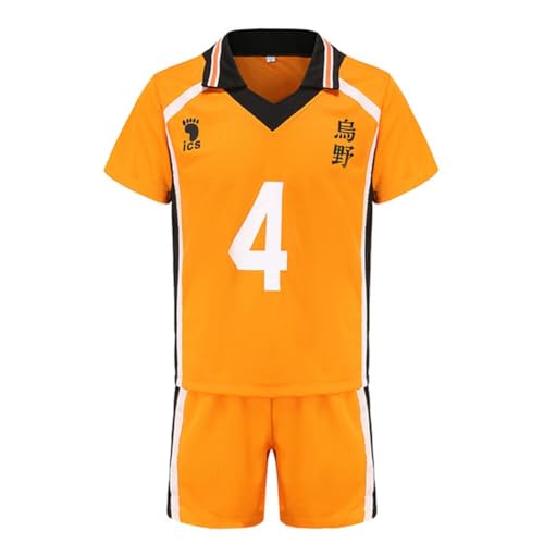 Aayahakawa Haikyuu Cosplay-Kostüm Hinata Shoyo Cosplay-Outfit Shirt Shorts Karasuno High School Team Volleyball Uniform Anzug Trainingsanzug für Teenager Erwachsene, 4, S von Aayahakawa