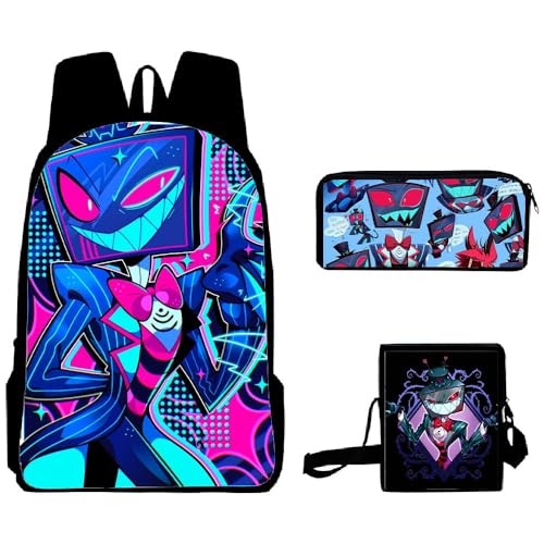 Aayahakawa Hazbin Hotelrucksack, 3-teiliges Set, Anime-3D-Drucke, Rucksack, einzelne Umhängetasche, Federmäppchen für Jungen und Mädchen, Weihnachts- und Geburtstagsgeschenke, Typ 2, 40*30*13cm, von Aayahakawa