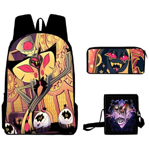 Aayahakawa Hazbin Hotelrucksack, 3-teiliges Set, Anime-3D-Drucke, Rucksack, einzelne Umhängetasche, Federmäppchen für Jungen und Mädchen, Weihnachts- und Geburtstagsgeschenke, Typ 6, 40*30*13cm, von Aayahakawa