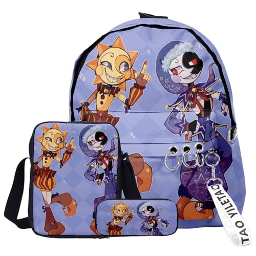 Aayahakawa -Sun Moon FNAF Security Breach Fazbear's Piazzaria Fashion Student 3-teiliges Set Schulrucksack/Federmäppchen für Jungen und Mädchen, Schule, Reisen, unverzichtbarer Tagesrucksack, Farbe3, von Aayahakawa