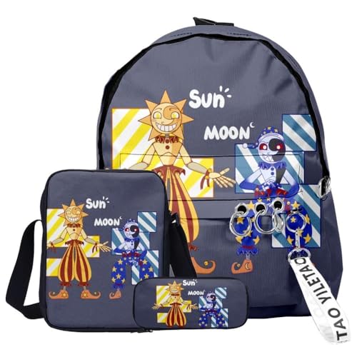 Aayahakawa -Sun Moon FNAF Security Breach Fazbear's Piazzaria Fashion Student 3-teiliges Set Schulrucksack/Federmäppchen für Jungen und Mädchen, Schule, Reisen, unverzichtbarer Tagesrucksack, Farbe22, von Aayahakawa