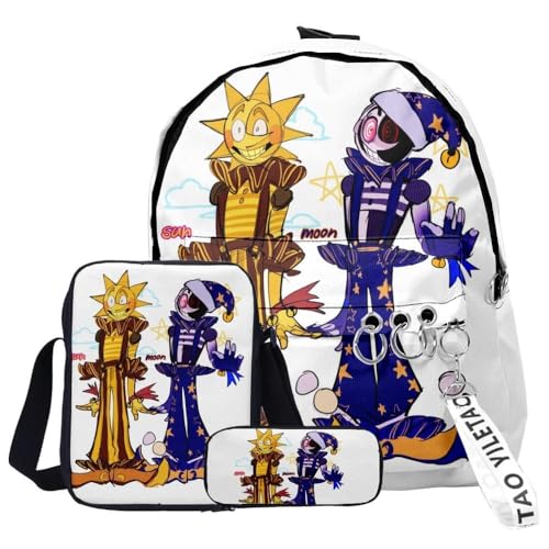 Aayahakawa -Sun Moon FNAF Security Breach Fazbear's Piazzaria Fashion Student 3-teiliges Set Schulrucksack/Federmäppchen für Jungen und Mädchen, Schule, Reisen, unverzichtbarer Tagesrucksack, Farbe28, von Aayahakawa