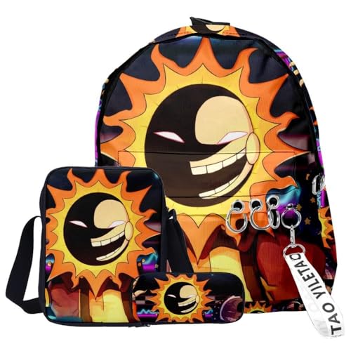 Aayahakawa -Sun Moon FNAF Security Breach Fazbear's Piazzaria Fashion Student 3-teiliges Set Schulrucksack/Federmäppchen für Jungen und Mädchen, Schule, Reisen, unverzichtbarer Tagesrucksack, Farbe6, von Aayahakawa