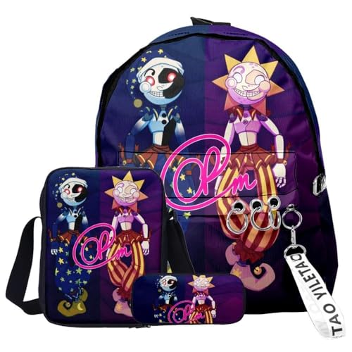 Aayahakawa -Sun Moon FNAF Security Breach Fazbear's Piazzaria Fashion Student 3-teiliges Set Schulrucksack/Federmäppchen für Jungen und Mädchen, Schule, Reisen, unverzichtbarer Tagesrucksack, Farbe20, von Aayahakawa