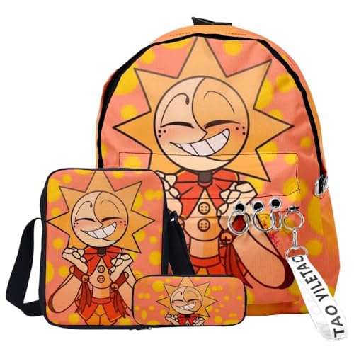 Aayahakawa -Sun Moon FNAF Security Breach Fazbear's Piazzaria Fashion Student 3-teiliges Set Schulrucksack/Federmäppchen für Jungen und Mädchen, Schule, Reisen, unverzichtbarer Tagesrucksack, Farbe 1, von Aayahakawa