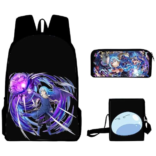 Aayahakawa That Time I Got Reincarnated As A Slime Rucksack, 3-teiliges Set, Anime-3D-Drucke, Rucksack, einzelne Umhängetasche, Federmäppchen für Jungen und Mädchen, Weihnachts- und von Aayahakawa