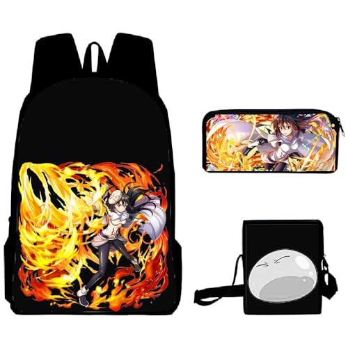 Aayahakawa That Time I Got Reincarnated As A Slime Rucksack, 3-teiliges Set, Anime-3D-Drucke, Rucksack, einzelne Umhängetasche, Federmäppchen für Jungen und Mädchen, Weihnachts- und von Aayahakawa