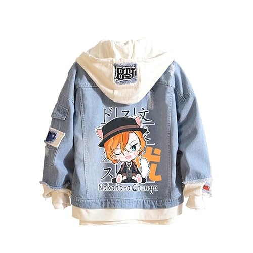 Bungo Stray Dogs Denim Hoodie Dazai Osamu Anime Denim Hoodie Jacke Muster Gedruckt Pullover Hoodie für Erwachsene, 4, 4X-Large von Aayahakawa
