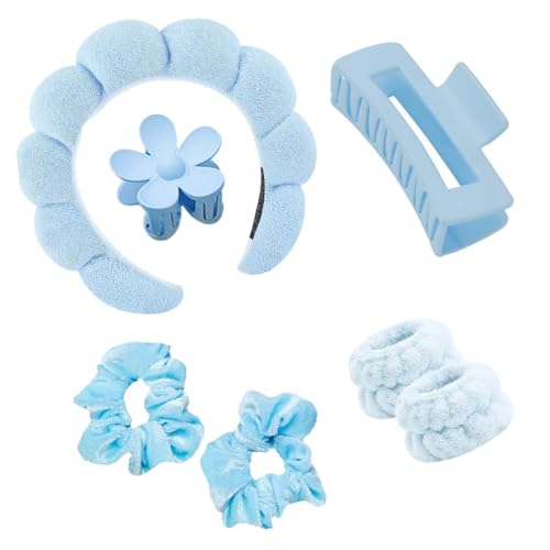 Aayans Spa-Stirnband für Damen, schwarzes Schwamm-Haarband, Gesichtswasch-Stirnband, 6 Stück (Blau, Einheitsgröße) von Aayans
