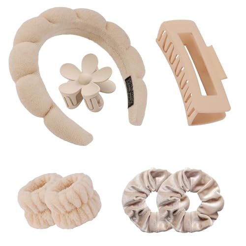 Aayans Spa-Stirnband für Damen, schwarzes Schwamm-Haarband, Gesichtswasch-Stirnband, 6 Stück (Braun-Khaki, Einheitsgröße) von Aayans
