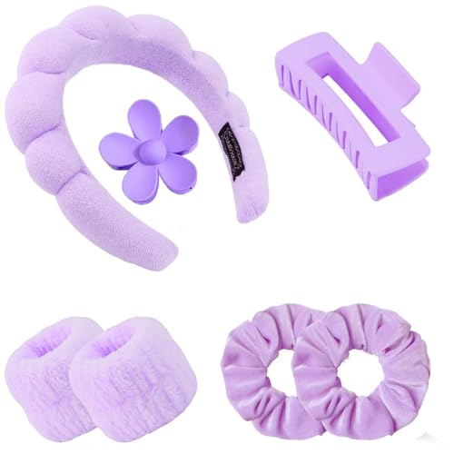 Aayans Spa-Stirnband für Damen, schwarzes Schwamm-Haarband, Gesichtswasch-Stirnband, 6 Stück (lila, Einheitsgröße) von Aayans