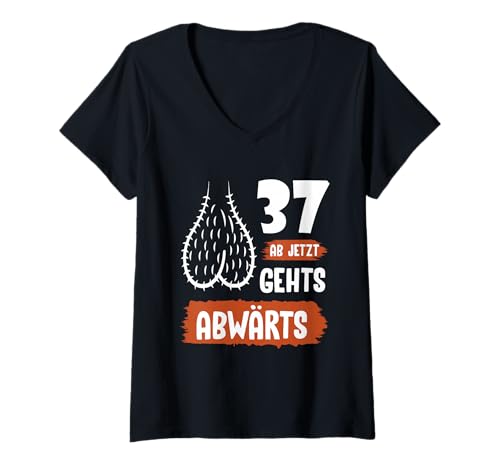 Damen Lustiges 37 Geburtstag Geschenk Shirt Ab Jetzt Gehts Abwärts T-Shirt mit V-Ausschnitt von Ab Jetzt Gehts Abwärts Geburtstag Lustiger Humor