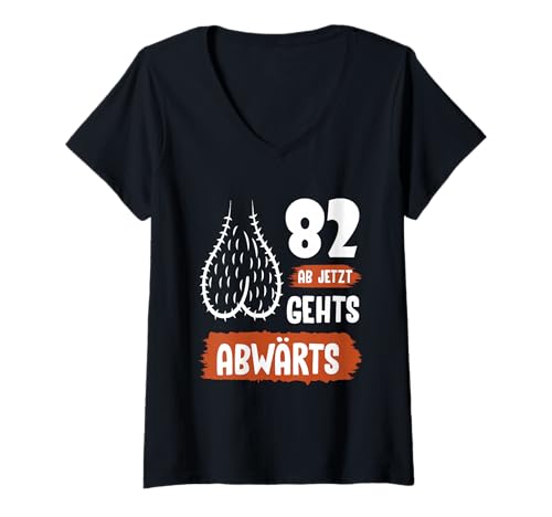 Damen Lustiges 82 Geburtstag Geschenk Shirt Ab Jetzt Gehts Abwärts T-Shirt mit V-Ausschnitt von Ab Jetzt Gehts Abwärts Geburtstag Lustiger Humor