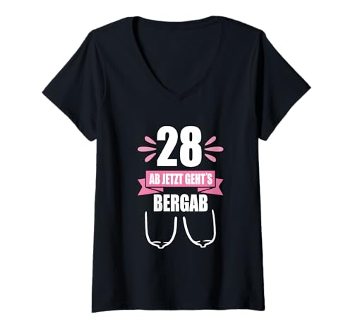 Damen 28 Ab Jetzt Gehts Bergab Lustiges Geburtstag Shirt T-Shirt mit V-Ausschnitt Damen 28 Ab Jetzt Gehts Bergab Lustiges Geburtstag Shirt T-Shirt mit V-Ausschnitt von Ab Jetzt Gehts Bergab Geburtstag Spruch Humor