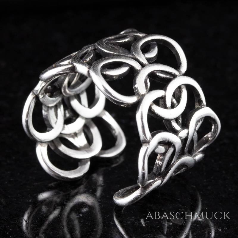 Boho Silberring Verstellbar, Breiter Netzring Aus 925Er Silber - Passt Perfekt Zu Jeans, Sportlichem Look & Eleganter Kleidung von AbaSchmuck