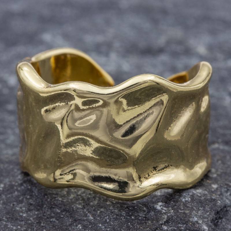 Breiter Goldplattierter Silberring - Verstellbar, Unisex, Daumenring Für Frauen Und Männer Mit Unregelmäßiger, Glänzender Struktur Breiter Goldplattierter Silberring - Verstellbar, Unisex, Daumenring Für Frauen Und Männer Mit Unregelmäßiger, Glänzender Struktur von AbaSchmuck