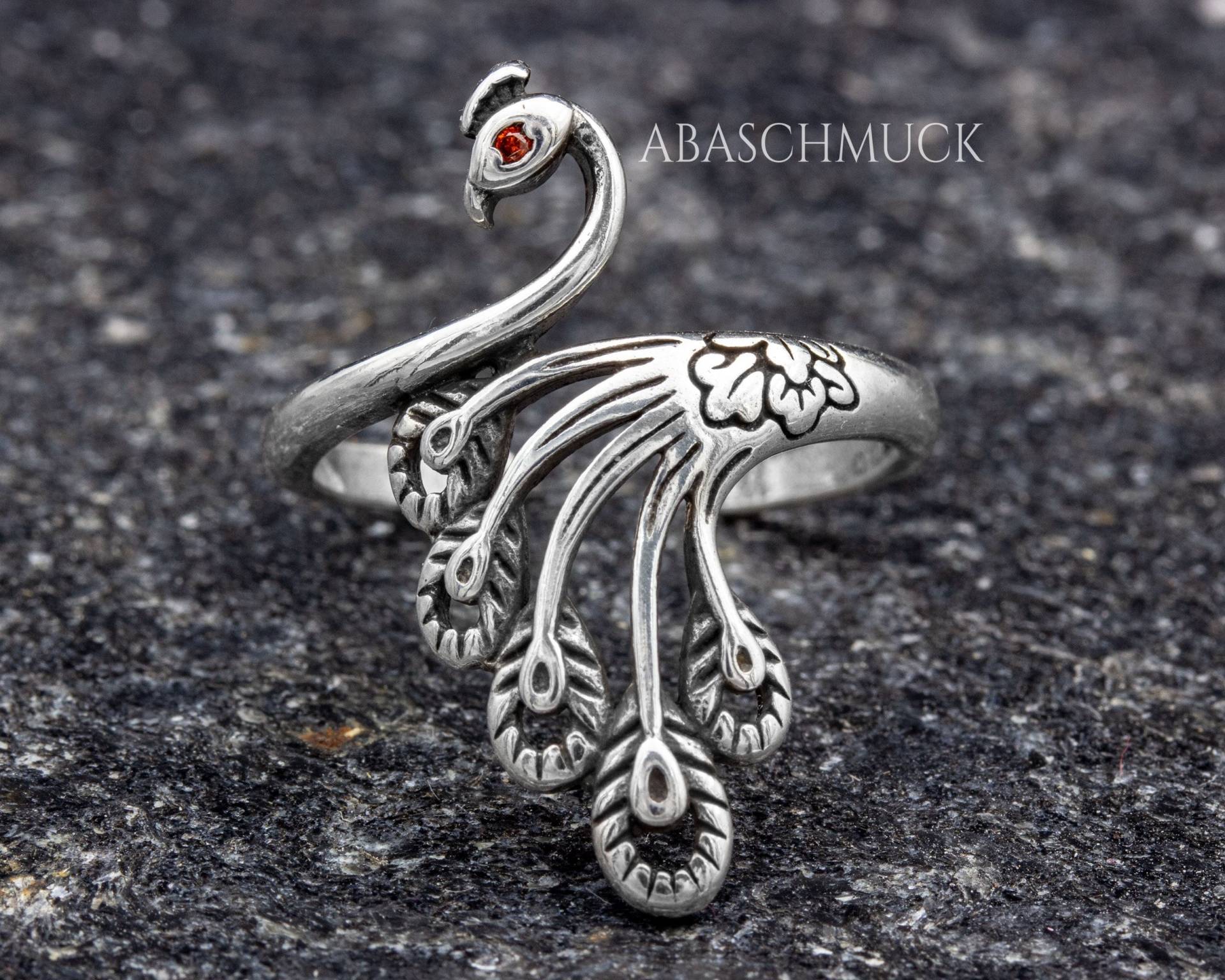 Silberring Mit Pfauenmotiv - Verstellbarer 925Er Ring, Eleganter Tiermotiv Schmuck, Geschenkidee Für Frauen, Handgefertigt von AbaSchmuck