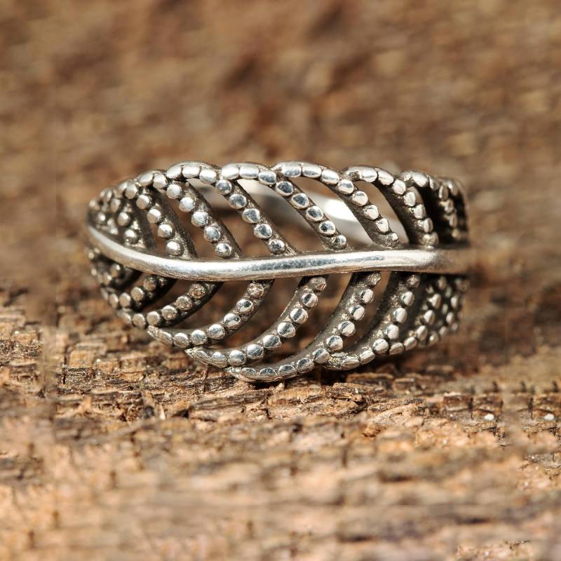 Verstellbarer Ring Silber 925 Blatt Design Offen Bandring Damen Handgefertigt Filigran Schmuck Boho Stil Verstellbar Bis Größe 60 von AbaSchmuck