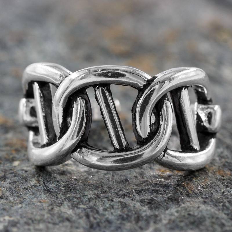 Verstellbarer Damenring Aus 925 Sterling Silber - Markanter Ring Mit Kettenstruktur, Stilvoller Eyecatcher Für Frauen von AbaSchmuck