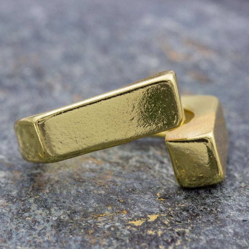 Verstellbarer Ring Aus Vergoldetem 925 Silber Mit Modernem, Rechteckigem Design - Handgefertigt Breiter Statement-Ring von AbaSchmuck