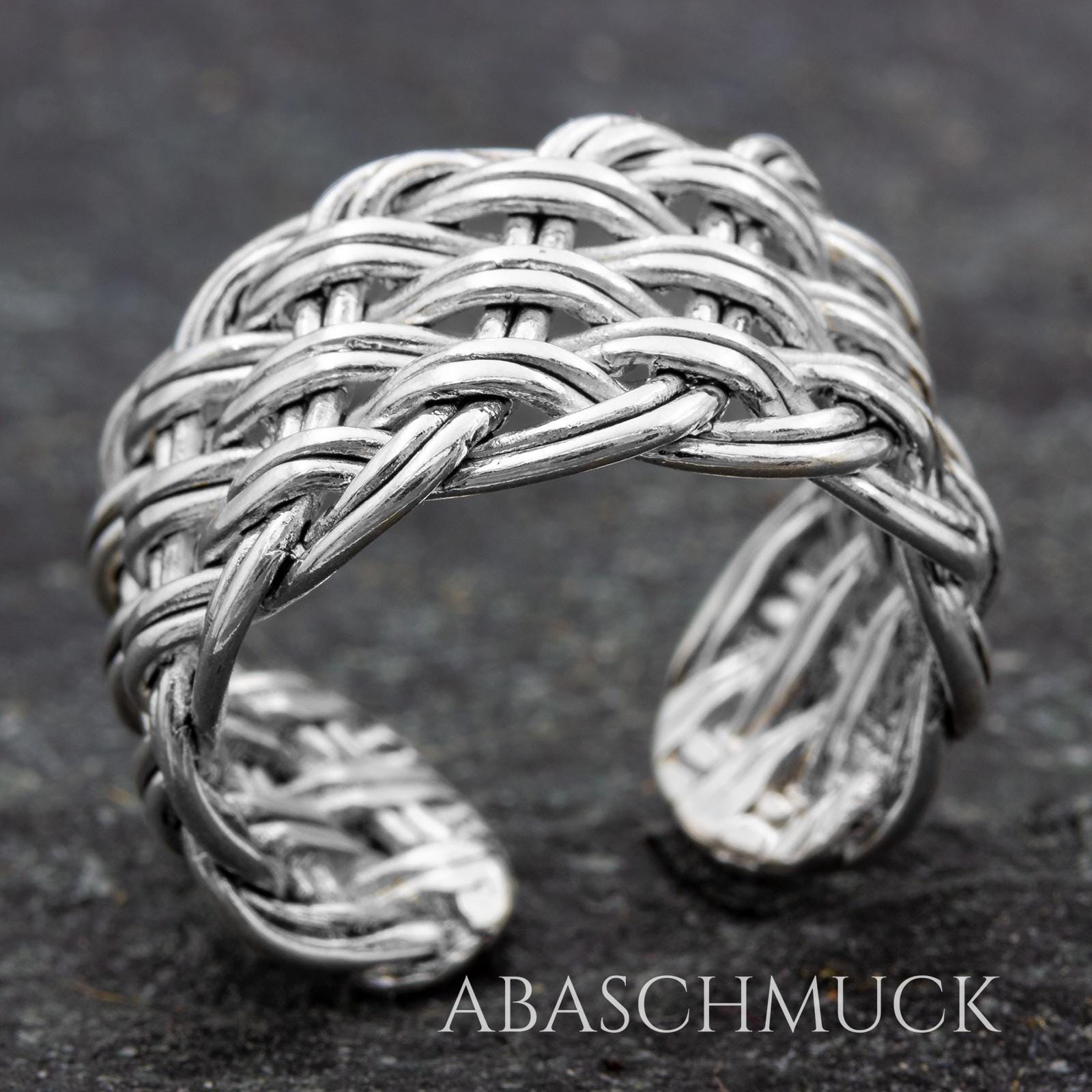 statement Ring Silber 925 Verstellbar Geflochtener Damenring Im Flechtstil Breiter Handgemachter Ring, Größe 57-63, Nickelfrei Massiv von AbaSchmuck