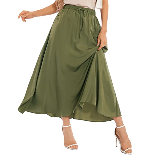 Abaadlw Lange Röcke für Damen, Maxirock, Midiröcke für Damen, Sommer Strandröcke für Damen, Vintage/Blumenrock, Grün (Army Green), M/L von Abaadlw