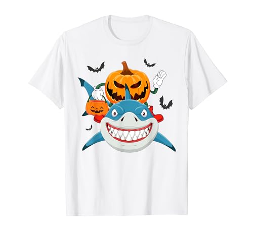 Lustiger Jack O'Lantern Kürbis reitender Hai Halloween Tag Jungen T-Shirt von Abab Shark pumpkin Lover Happy Halloween Costume