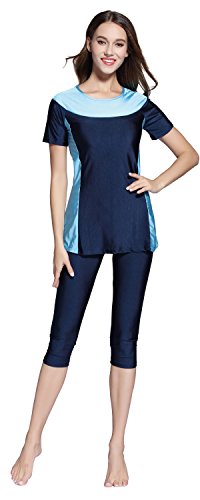 Ababalaya Damen farbblock moderate cover 2 badeanzug burkini Marine Blau Tag Size XL/US Size 8-10 von Ababalaya