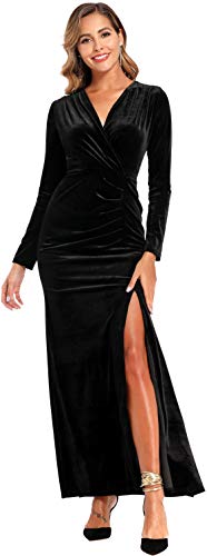 Ababalaya Langärmeliges Wickelkleid aus Samt für formelle Anlässe - Schwarz - XX-Large von Ababalaya
