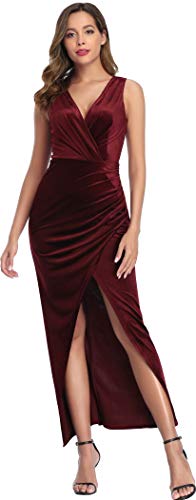 Ababalaya langes, figurbetontes Cocktail-Kleid, sexy, Wickelkleid, Samt, formelle Kleider für Abschlussball, Party - Rot - Groß von Ababalaya