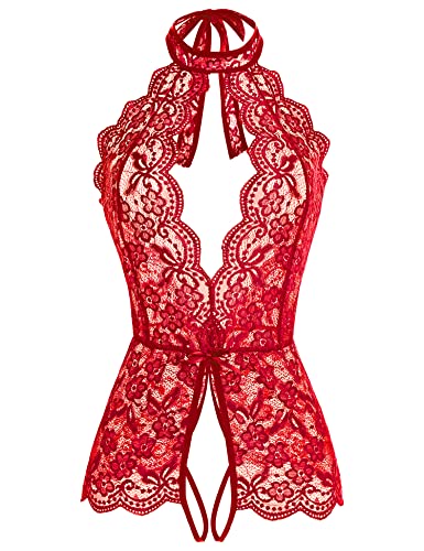 Ababoon Damen Einteiler Dessous Spitze Sexy Baby Puppen Teddy Nachtwäsche, Rot/Ausflug, einfarbig (Getaway Solids), Medium von Ababoon