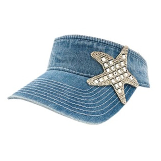 Jeweled Seestern Visier | Denim Schirm Juwelenbesetzter Hut Strandschirm Jeweled Seestern Visier | Denim Schirm Juwelenbesetzter Hut Strandschirm von AbamaGirl