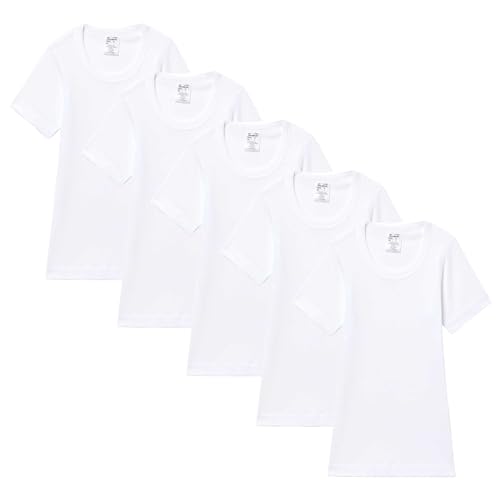 Abanderado Jungen Bundle Rundhalsausschnitt für Kinder Kurzarm-T-Shirt, weiß, 14 Jahre (5er Pack) von Abanderado