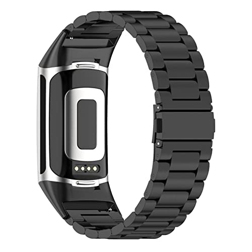 Abanen Edelstahl Band für Fitbit Charge 6 / Charge 5 Advanced Tracker, Metall Einstellbare Länge Armband Strap Kompatibel mit Fitbit Charge 5 für Männer und Frauen (Schwarz) von Abanen