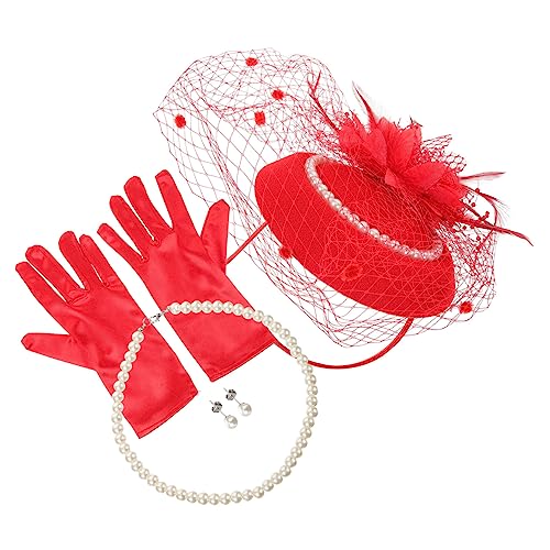 Abaodam 1 Satz Perlenketten-ohrring-set Vintage-hut Fascinatoren Für Damen Kopfbedeckung Für Brauthochzeitshut Flapper-schleier-kopfschmuck Metall Tischgesellschaft Stirnband Abschlussball von Abaodam