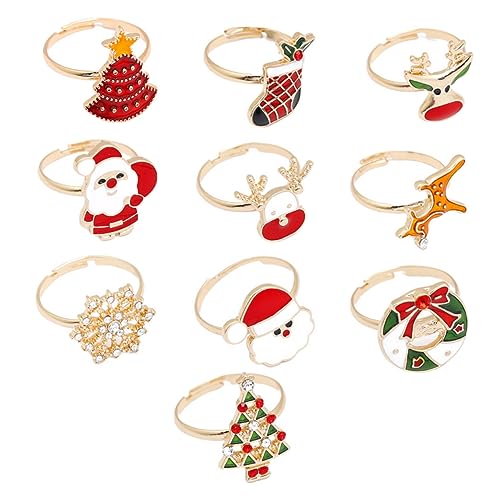 Abaodam 10 Stück Teiliges Weihnachts Ring für Kreative Weihnachtsringe mit Schneemann Rentier Weihnachtsbaum und Schneeflocken Dekorative Fingerringe für Mädchen Langlebiges Material von Abaodam