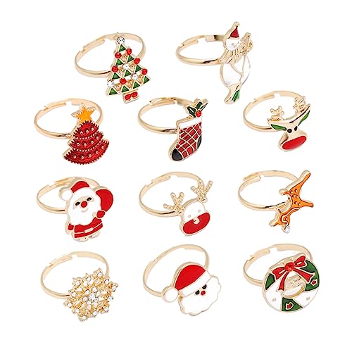 Abaodam 11 Stück Teiliges Weihnachts Fingerschmuck Cartoon Ringe Festlich Süß Verstellbar für Mädchen Party Mitgebsel von Abaodam