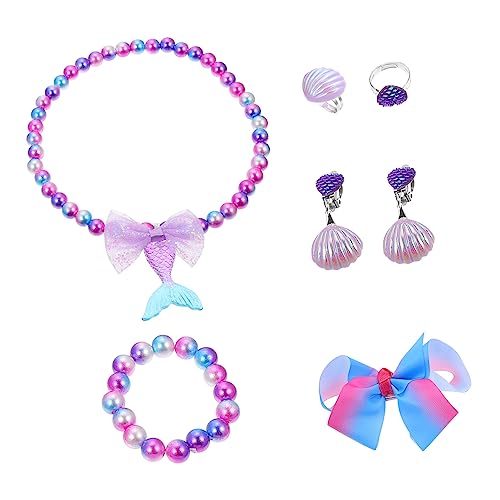 Abaodam 1Satz Meerjungfrau Schmuck Set für Teiliges Armband Halskette Ring und Ohrclips Zubehör für Verschönerung von Partys und Besonderen Anlässen von Abaodam
