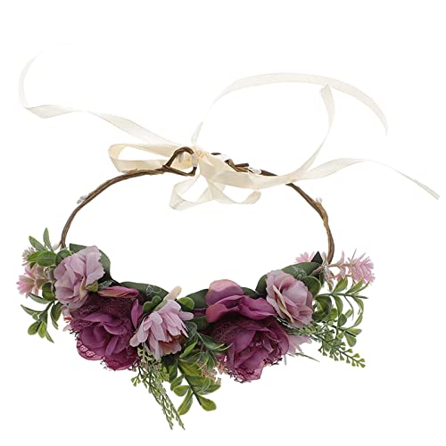 Abaodam 1stk Rosenblumenkranz Kranz Blumen Haarband Braut Blumenkrone Stirnband Kranz Kopfschmuck Hochzeits-haar-accessoire Der Brautjungfer Polyester- Violett Einstellbar von Abaodam