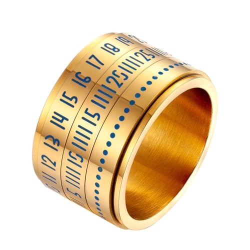 Abaodam 1Stk leuchtender Persönlichkeit Fingerring Paar Ringe Kippringe Biker-Ringband Nummer Herrenringe Ringe für aus Titanstahl rotierender Goldene Uhr Mann von Abaodam