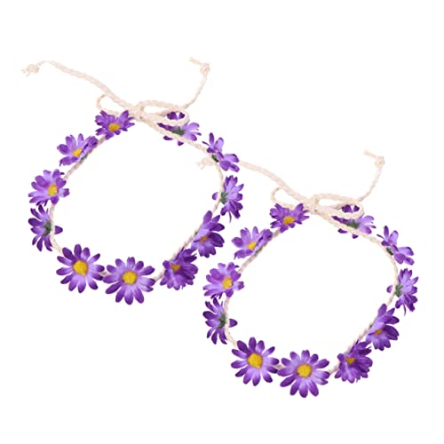 Abaodam 2 Stück 11 Stirnbänder Für Damenhaar Florales Stirnband Stirnbänder Für Frauen Böhmisches Blumenkronenmädchen Florale Kopfbedeckung Frauen Hawaii Gänseblümchen Braut Violett von Abaodam