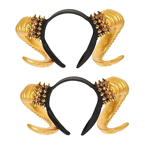 Abaodam 2st Nieten-croissant-stirnband Widderhorn Stirnband Cosplay Steampunk-kostüm Teufelshörner Tierkostüm Kostüm Hörner Stirnband Goldene Haargummis Tag Des Damen Plastik Gotisch Schal von Abaodam