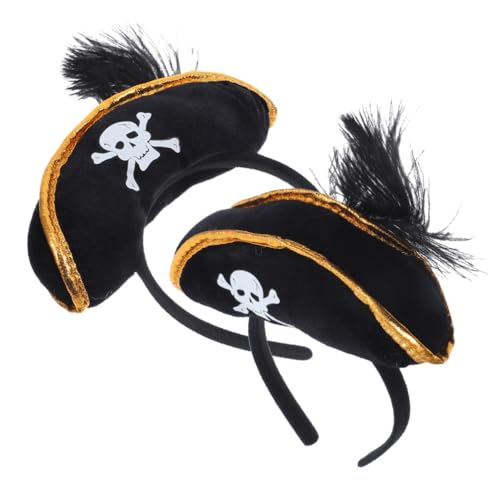 Abaodam 2 Stück Piratenhut-Stirnband Mit Mini-Piraten-Zylinder-Stirnband Schwarzes Kopfstück Für Halloween Cosplay Party Kostüm von Abaodam