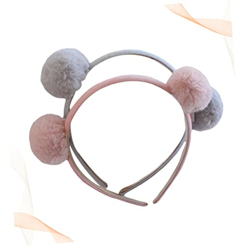 Abaodam 2st Pom-pom-haarreifen Ohr Stirnband Bommel Kopfbedeckung Pom-haarband Pelzkopfbedeckung Flauschige Ohren Haarreifen Flauschiges Bommel-stirnband Kugelhaargummis Kind Tier Haarball von Abaodam