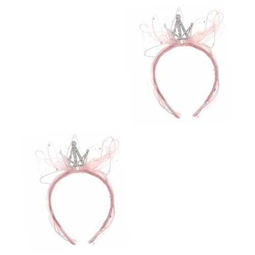 Abaodam 2St Stirnband für Kinder Haarband mit Krone für Kinder Prinzessinnenkronen für Stirnband mit rosa Schleife hochzeitsgeschenk kleines Mädchen Haarschmuck Kopfbedeckung Baby Stoff von Abaodam