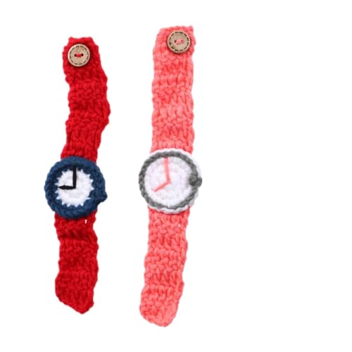 Abaodam 2stücke Handgefertigte Strickuhren Lustige Cartoon-Armbanduhr Für Studenten Rot Und Bequem Und Stilvoll Für Partys Und Festivals von Abaodam